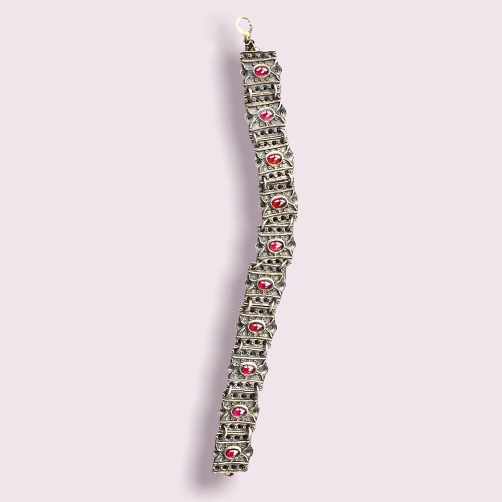 Vintage Gold & Ruby Bracelet Panel Link Costume Women’s Jewelry